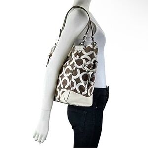 Coach Peyton Op Art Drawstring 14573 Signature Logo Canvas Leather